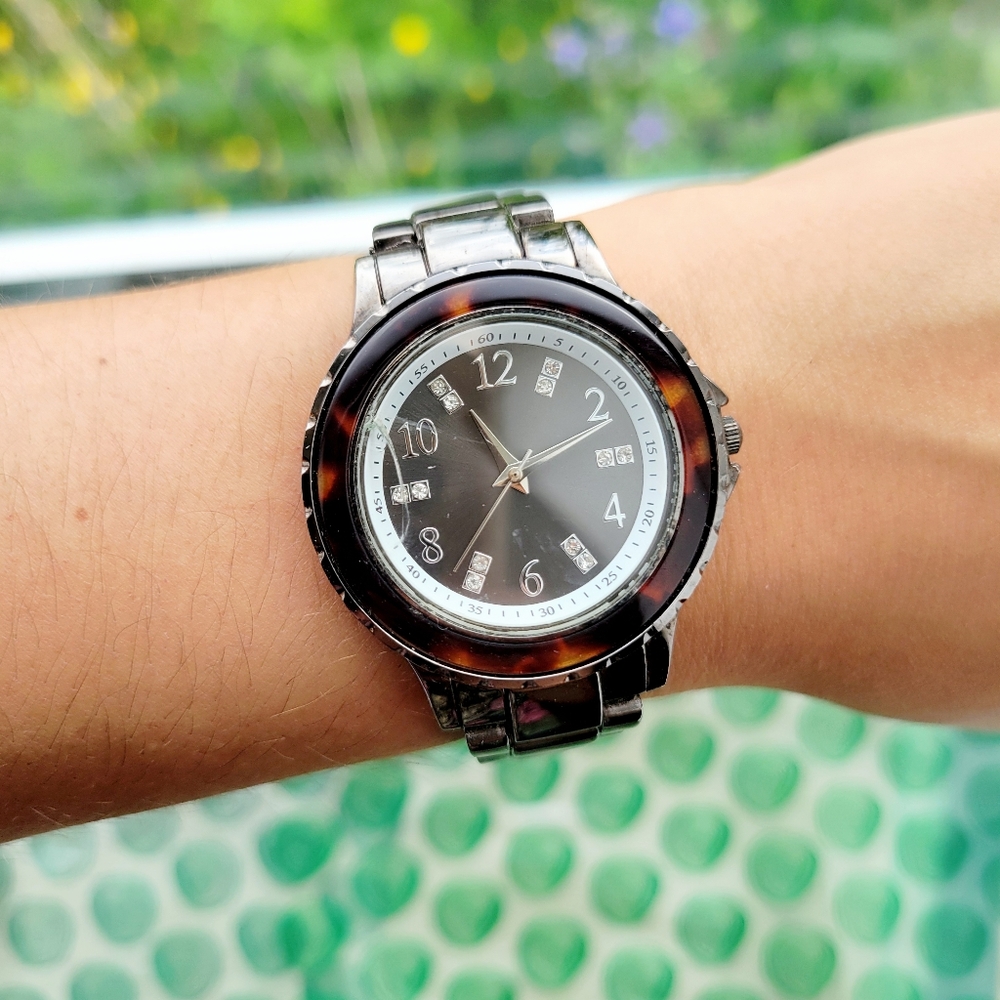 Classic Rhinestone Black Tortoise Shell Watch - image 4